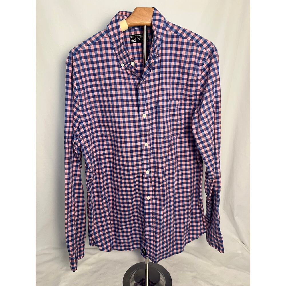 Rye by Hawker Rye Button Down Shirt Large Slim Pink Blue Check
